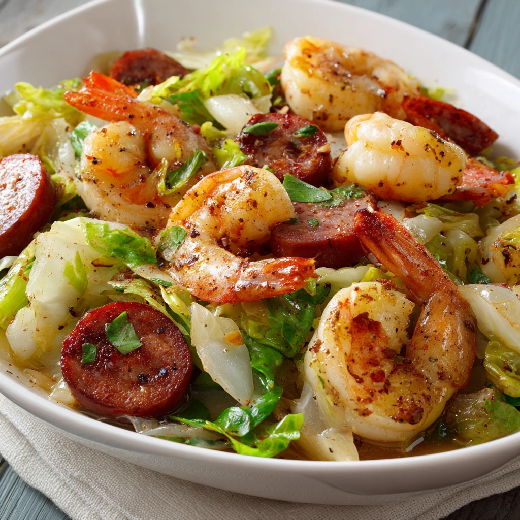 Shrimp, Sausage &amp; Cabbage Skillet Recipe for Quick Dinner Delight