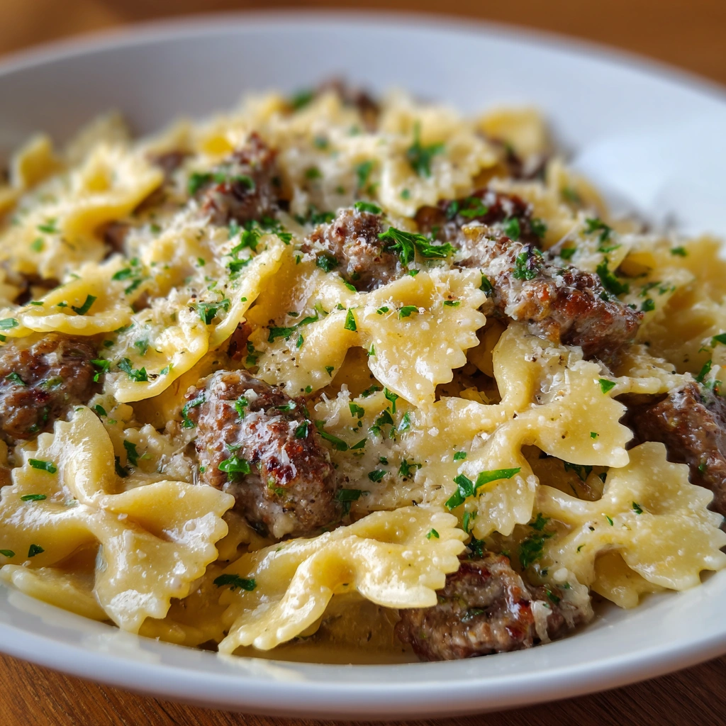 Creamy Parmesan Garlic Beef Bowtie Pasta to Savor Today