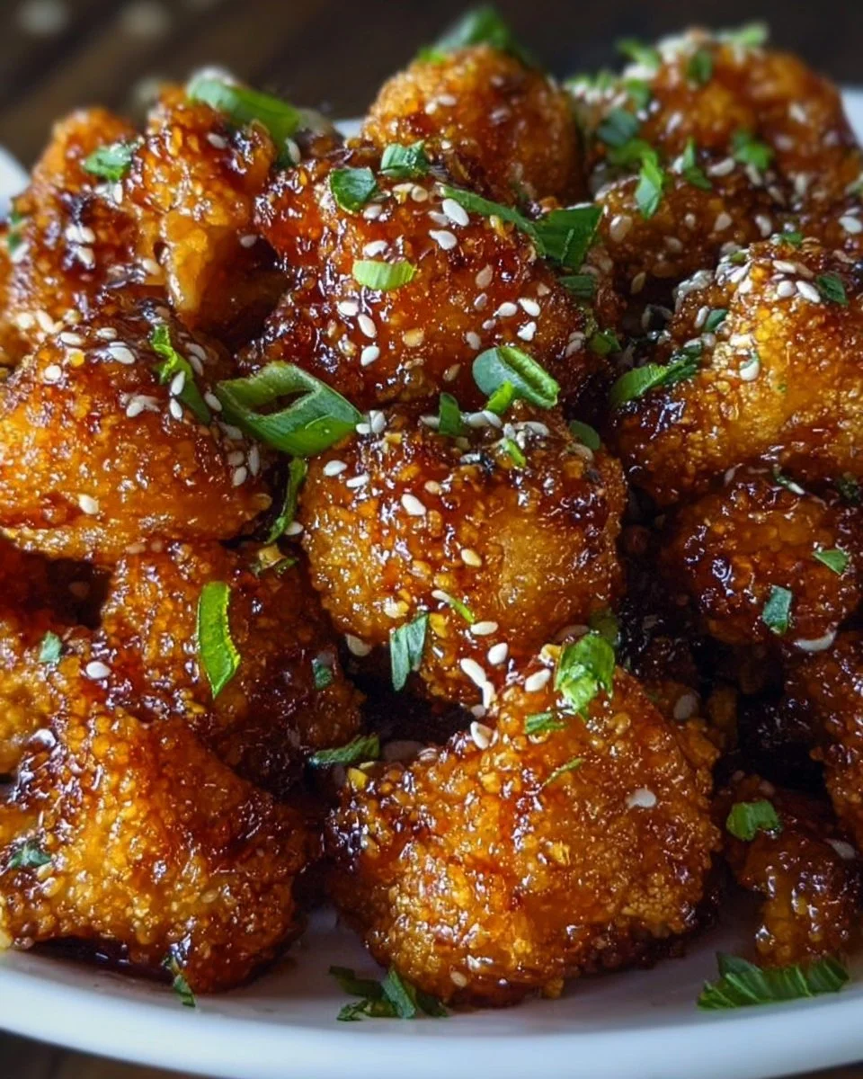 Amazing sticky honey garlic cauliflower dish served on a plate