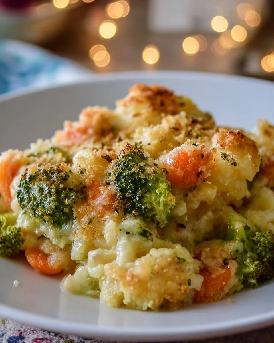 Creamy winter vegetable casserole with seasonal vegetables and a rich sauce