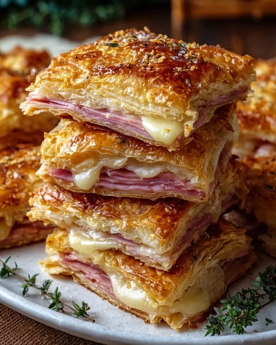 Crispy Ham &amp; Cheese Puff Pastry Stacks