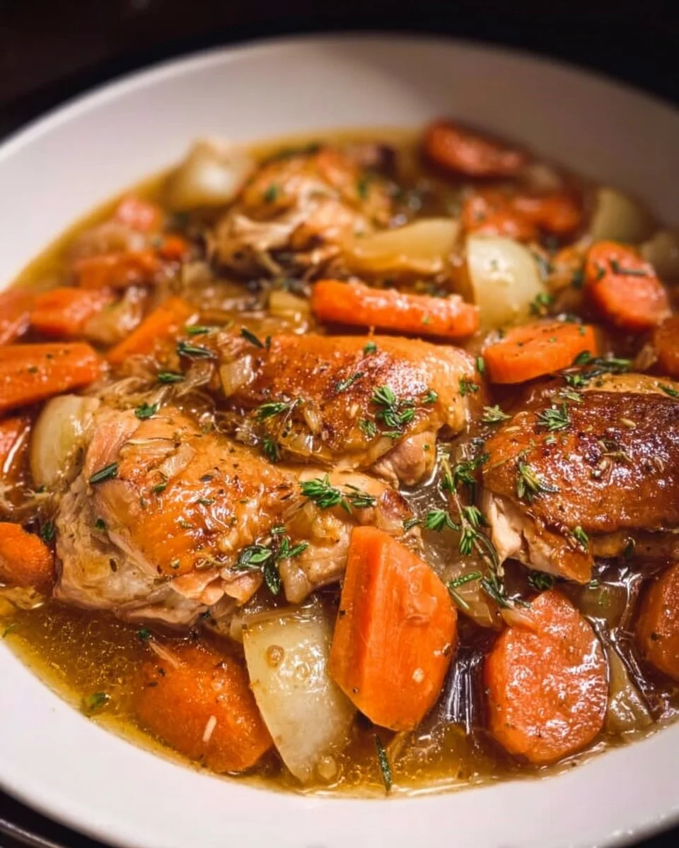 Delicious Crockpot Chicken Thigh Pot Roast served with vegetables