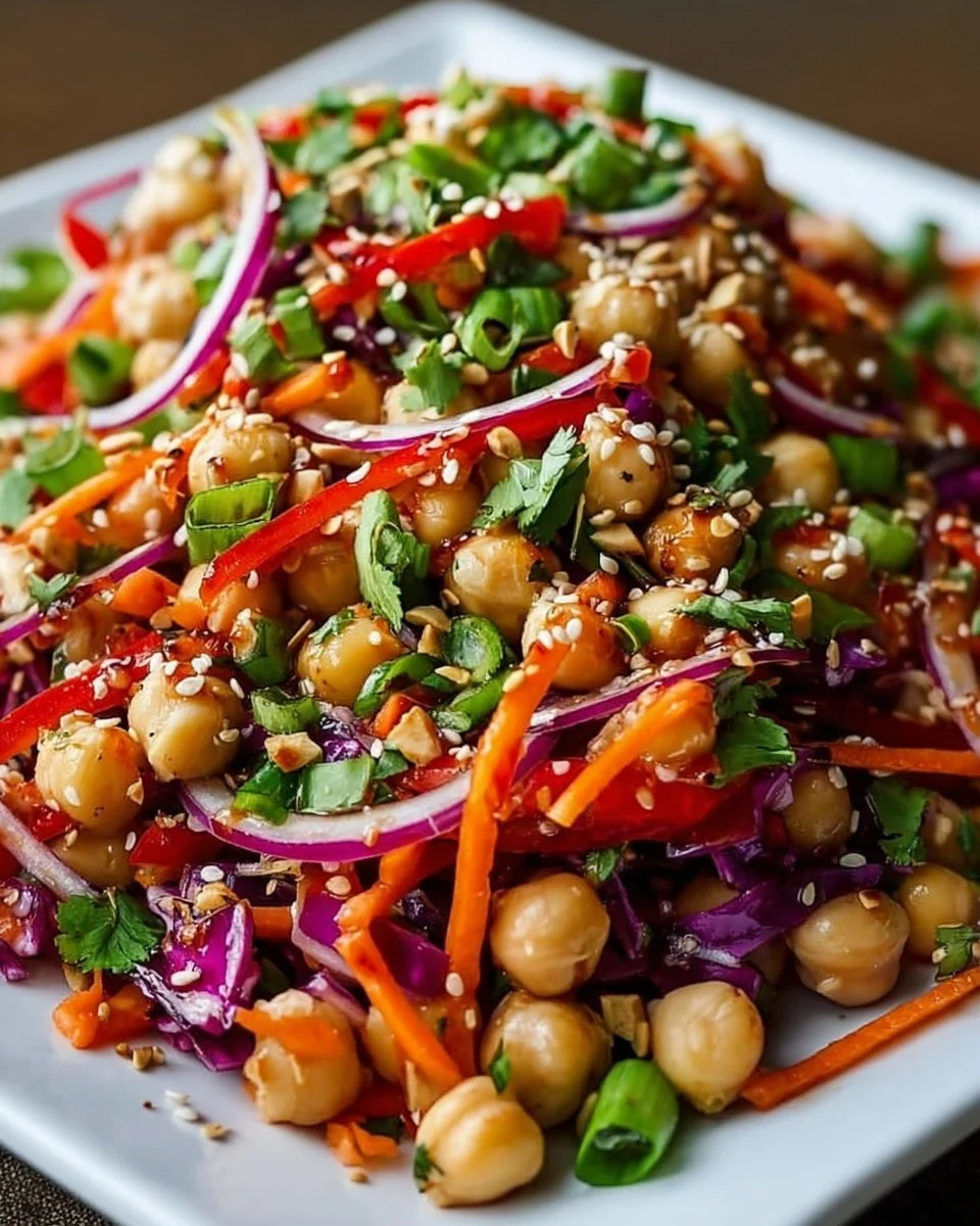 Colorful Thai chickpea salad with fresh vegetables and dressing