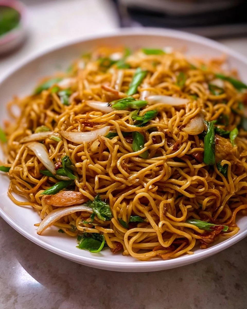 Delicious homemade chow mein served with colorful vegetables and noodles