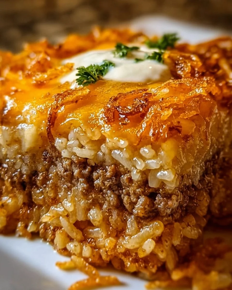 French Onion Ground Beef and Rice Casserole