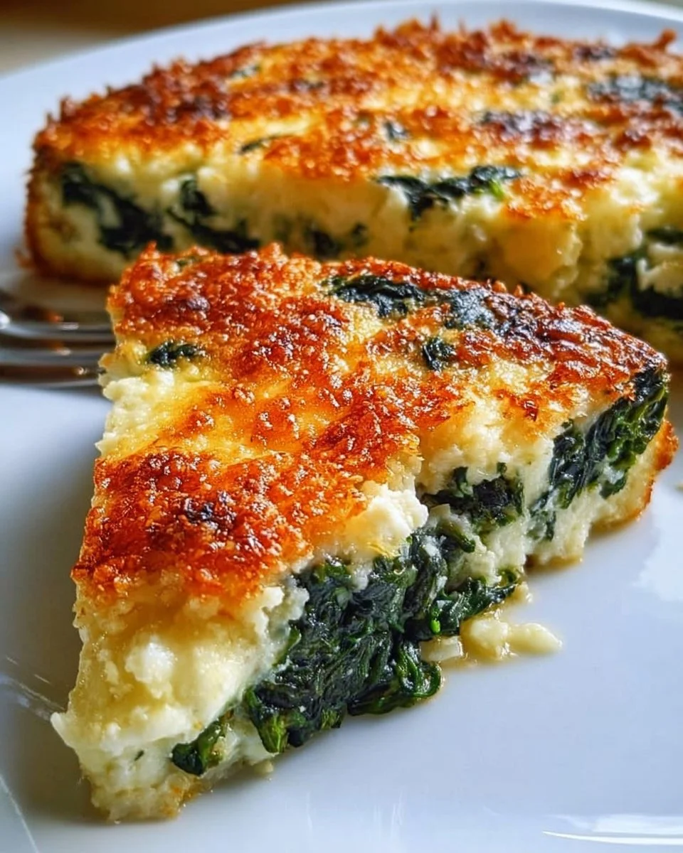Italian Spinach Bake with cheese and fresh spinach in a casserole dish