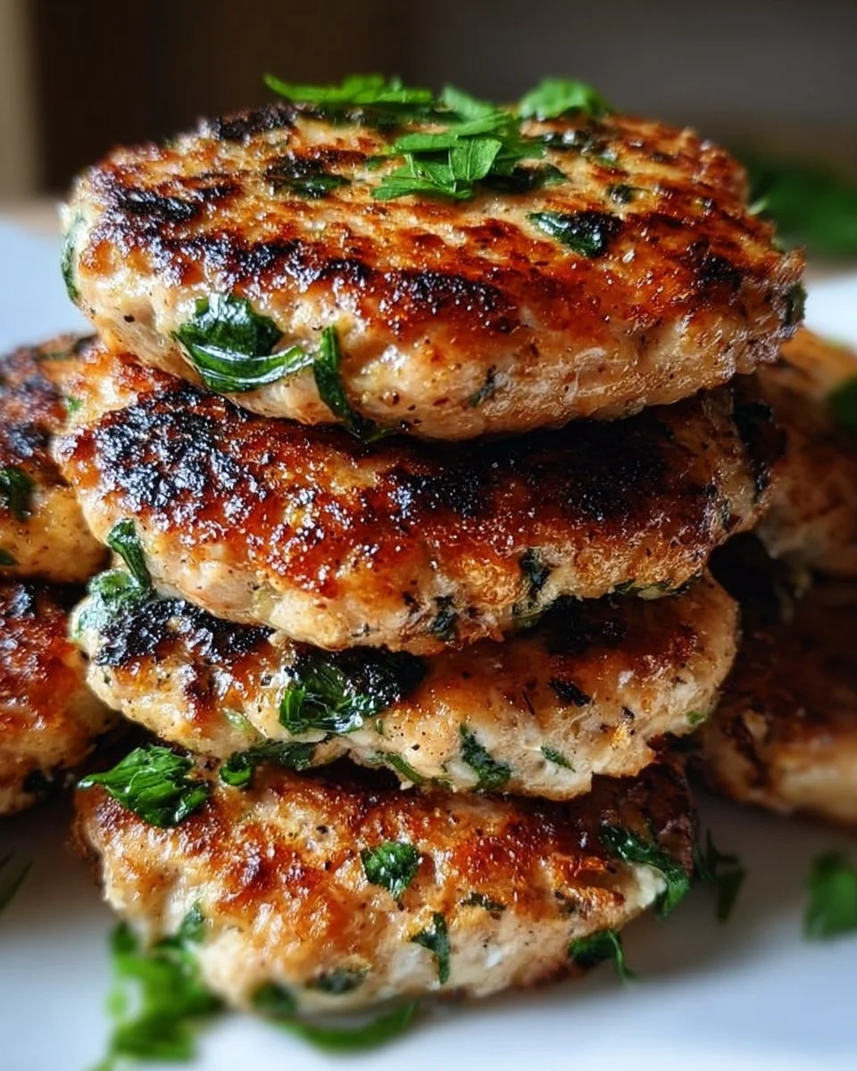 Delicious Mediterranean chicken patties garnished with fresh herbs