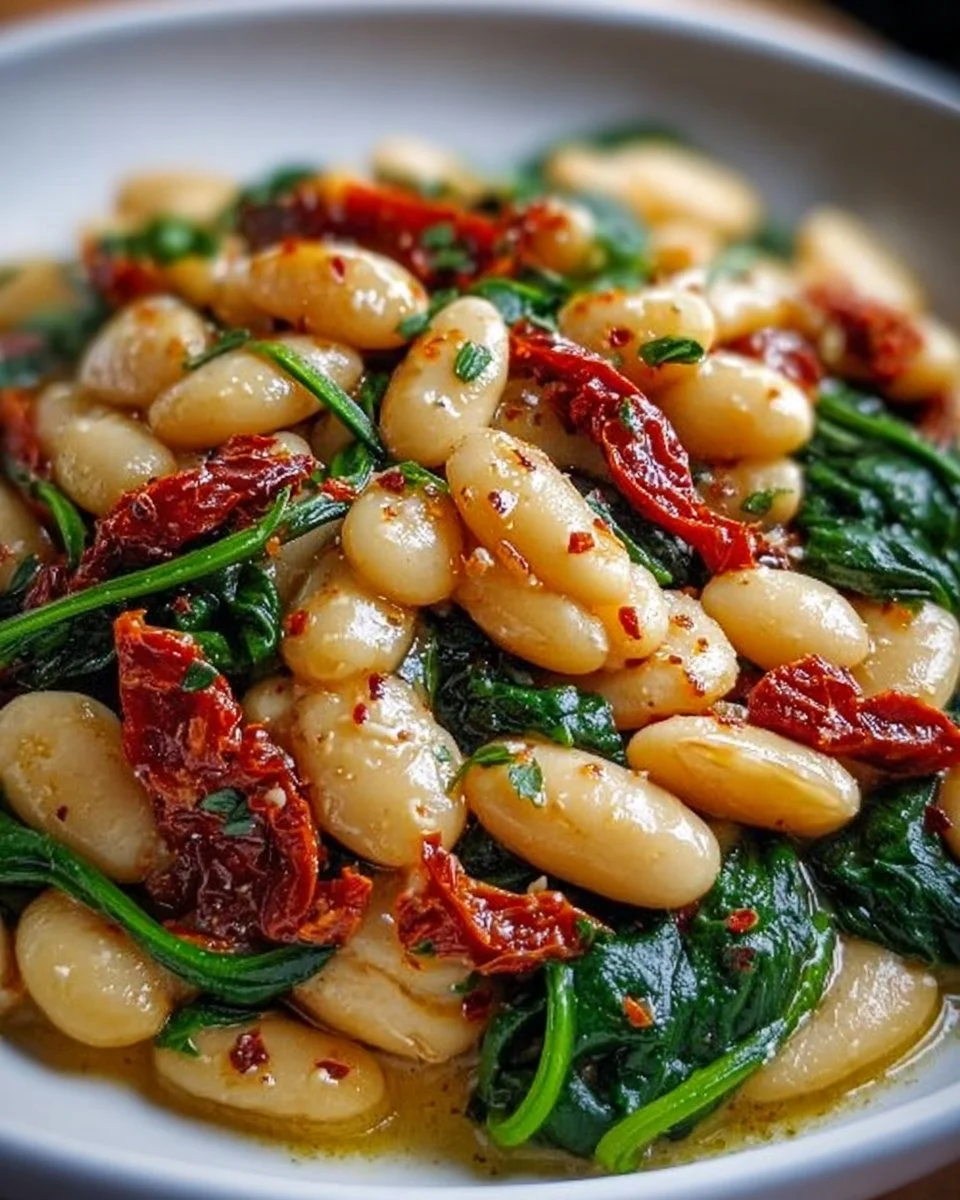 TUSCAN BUTTER BEANS WITH SPINACH AND SUN-DRIED TOMATO