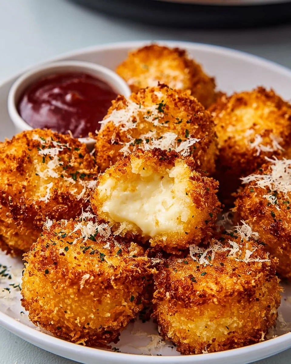 Crispy Air Fried Babybel Cheese bites on a white plate