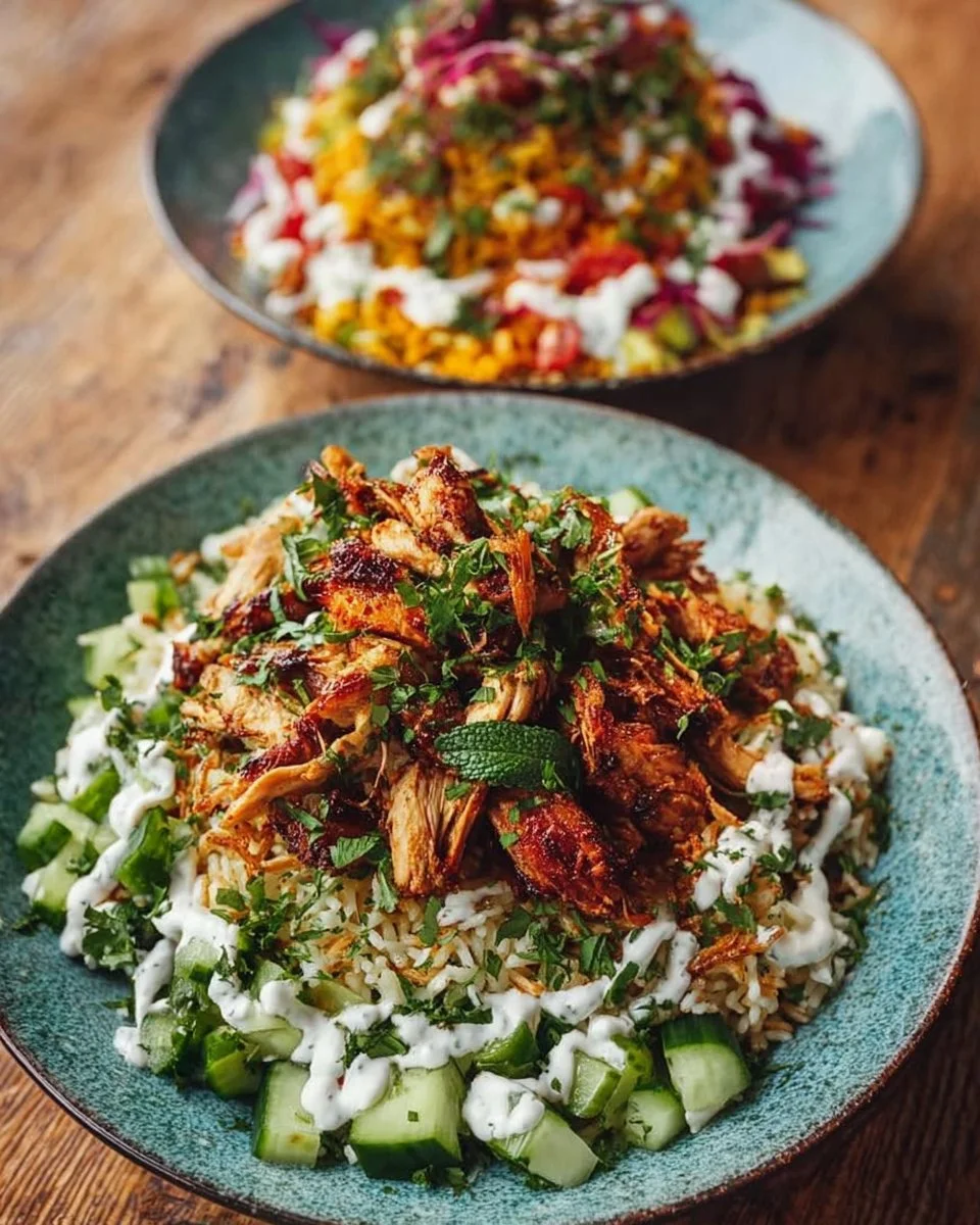 Delicious Chicken Shawarma Crispy Rice Salad in a bowl with fresh ingredients