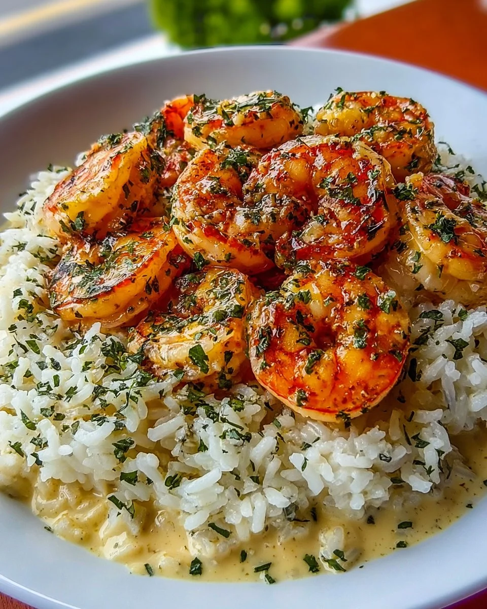 Creamy Herb Rice with Garlic Butter Shrimp Bowl