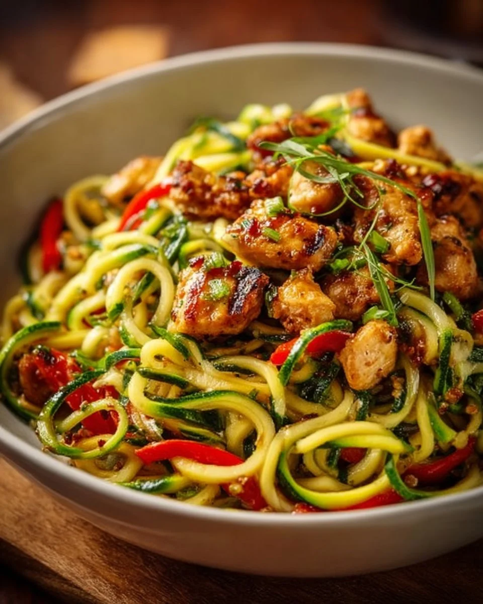 Garlic Chicken Zucchini Noodles Stir Fry