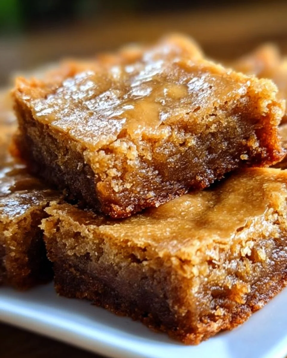 Gooey maple cinnamon blondies topped with a sprinkle of cinnamon