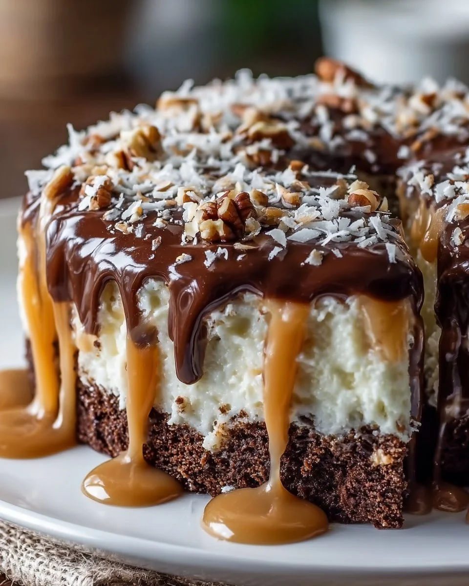 Irresistible German Chocolate Poke Cake with Coconut-Pecan Bliss