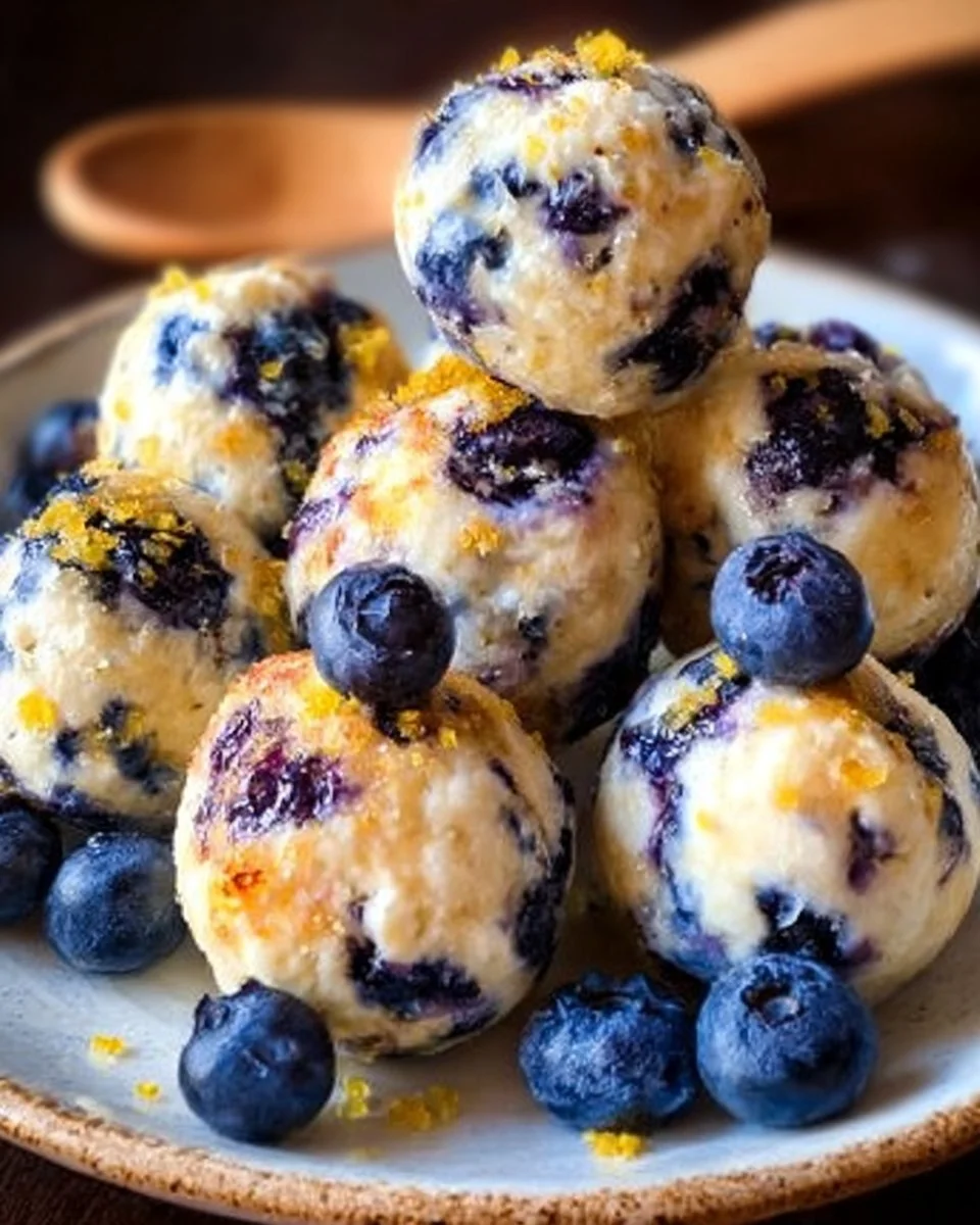 Lemon Blueberry Cottage Cheese Protein Bites on a white plate