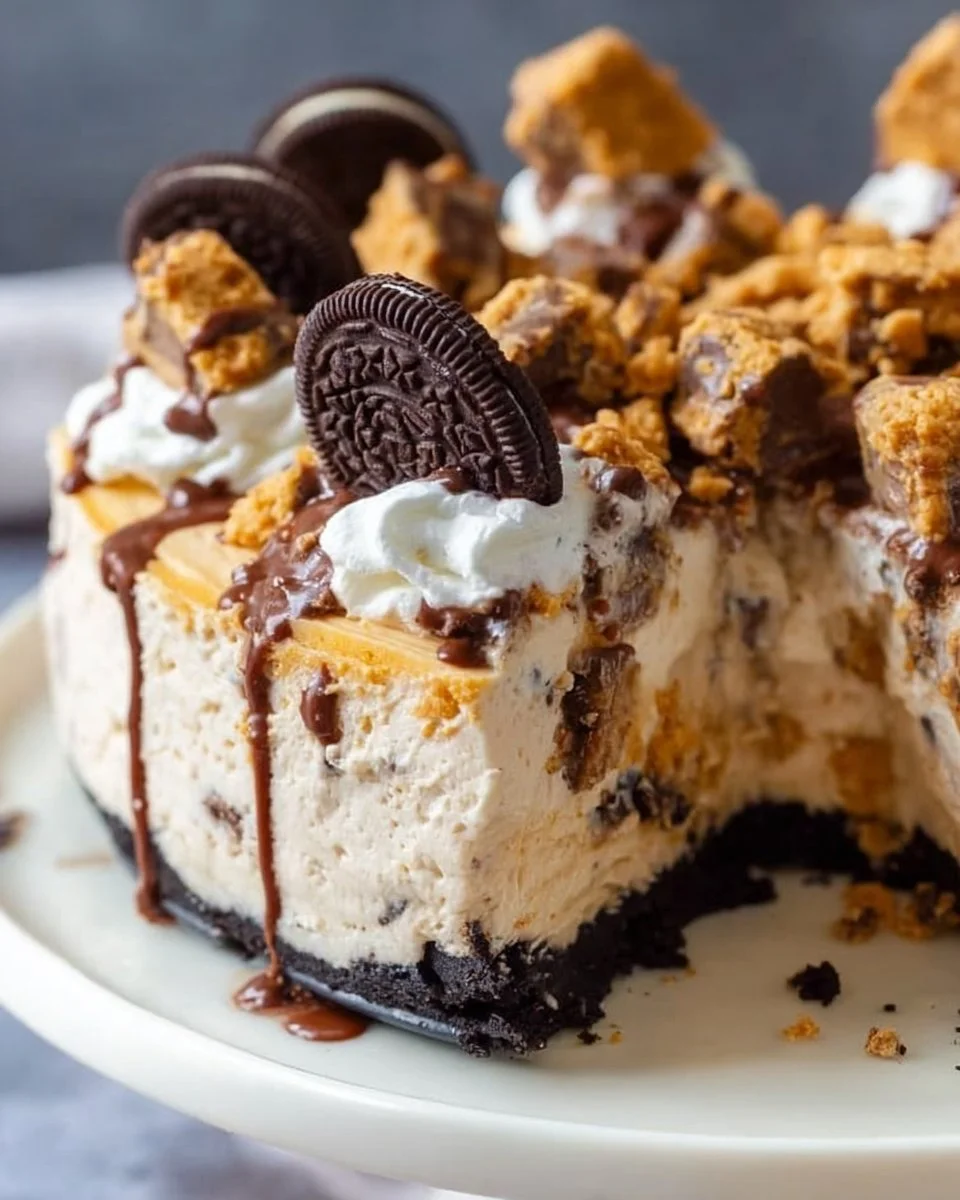 No Bake Oreo Peanut Butter Cup Cheesecake