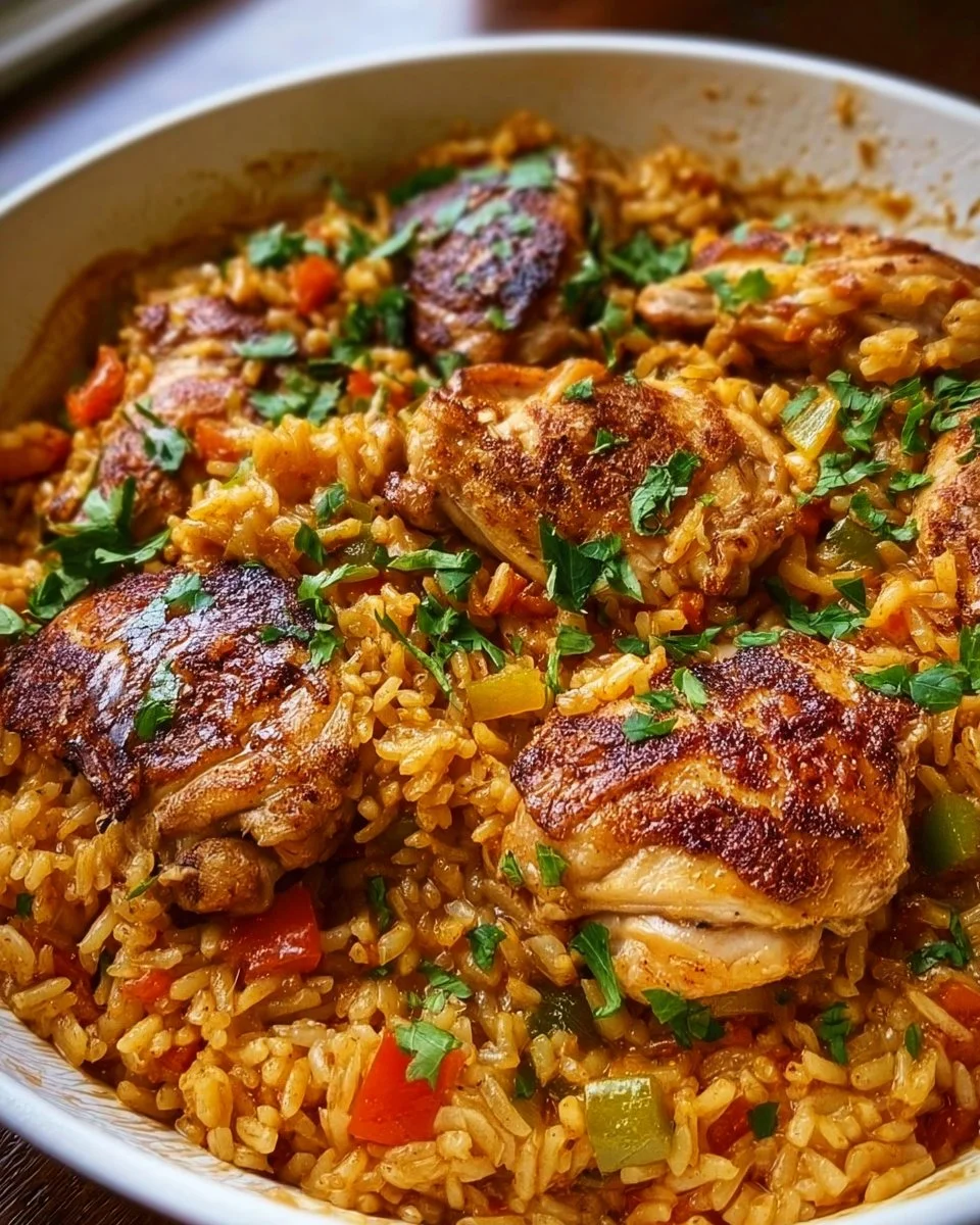 Delicious Portuguese Chicken and Rice One-Pot Recipe on a serving platter.