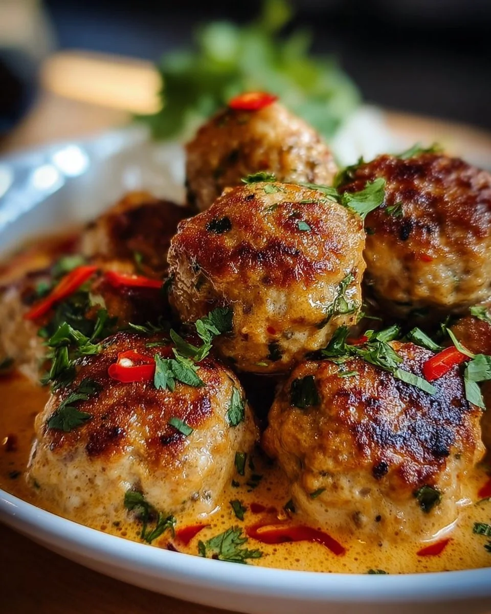 Quick Thai chicken meatballs served with spicy dipping sauce
