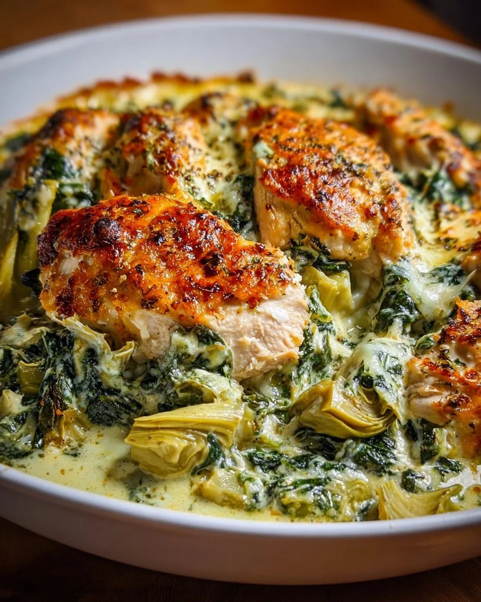 High-Protein Spinach and Artichoke Chicken Casserole