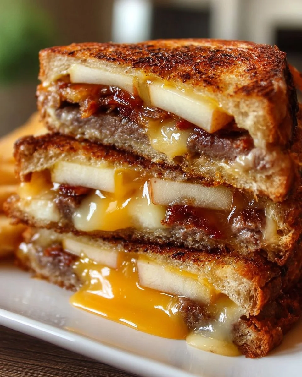 Hot Honey Apple Cheddar Beef Bacon Grilled Cheese