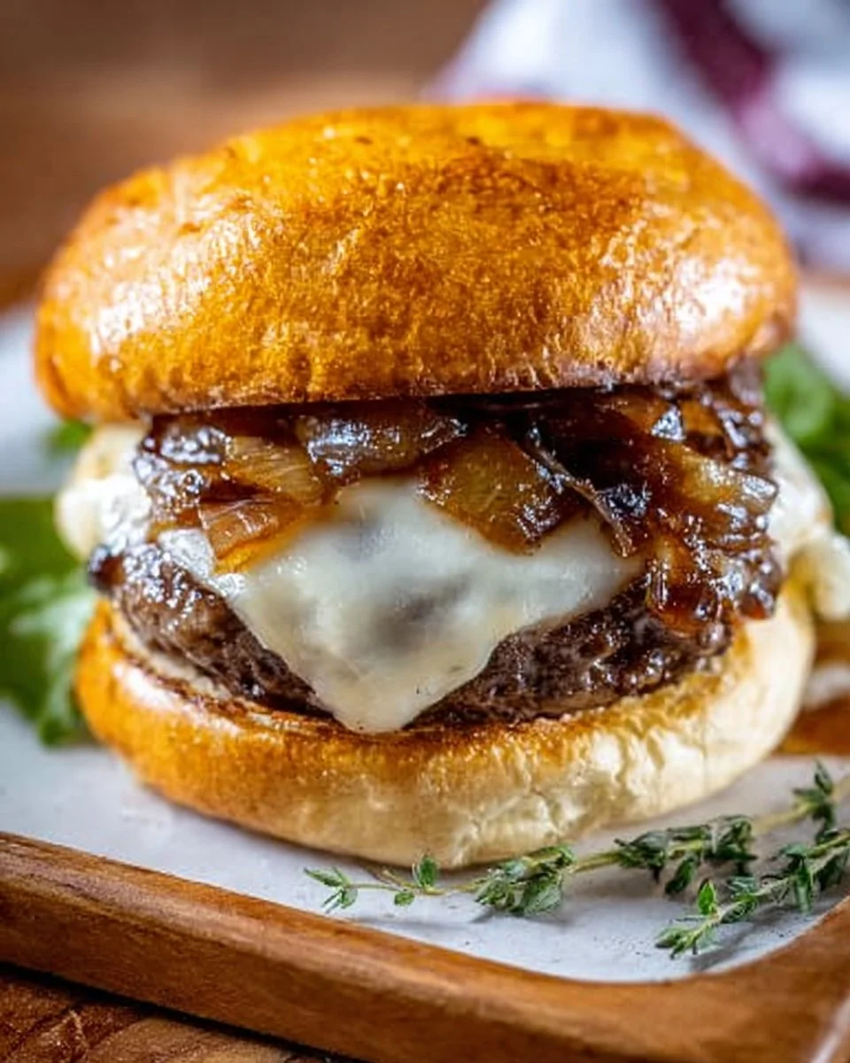 Caramelized Onion Swiss Burger