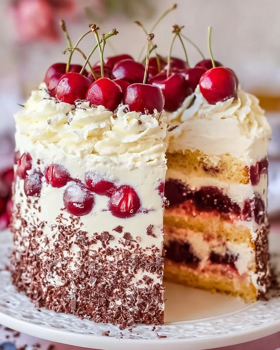 Cherry Cream Cake Recipe (video)