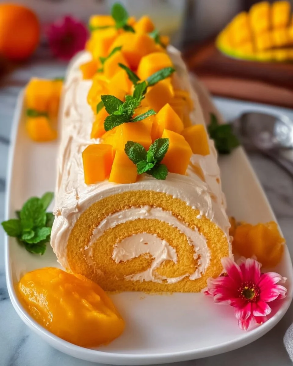 Easy Mango Swiss Roll Cake Recipe