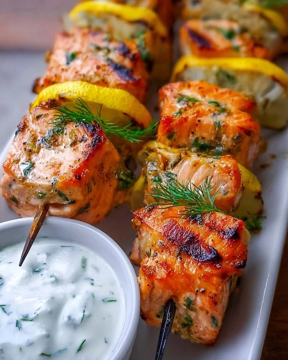 Garlic and Lemon Salmon Kabobs