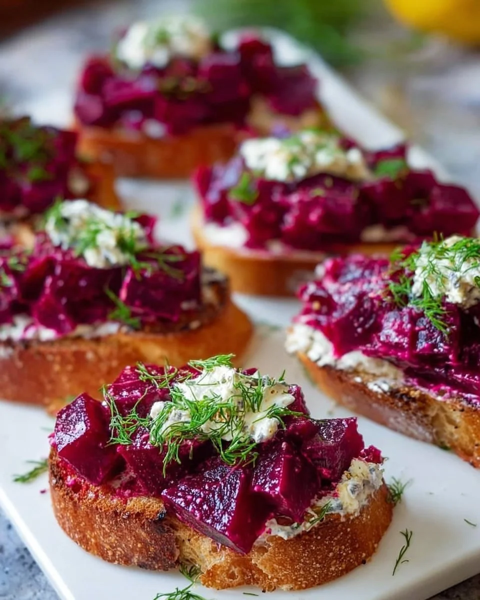 Garlicky &amp; Creamy Beet Crostini