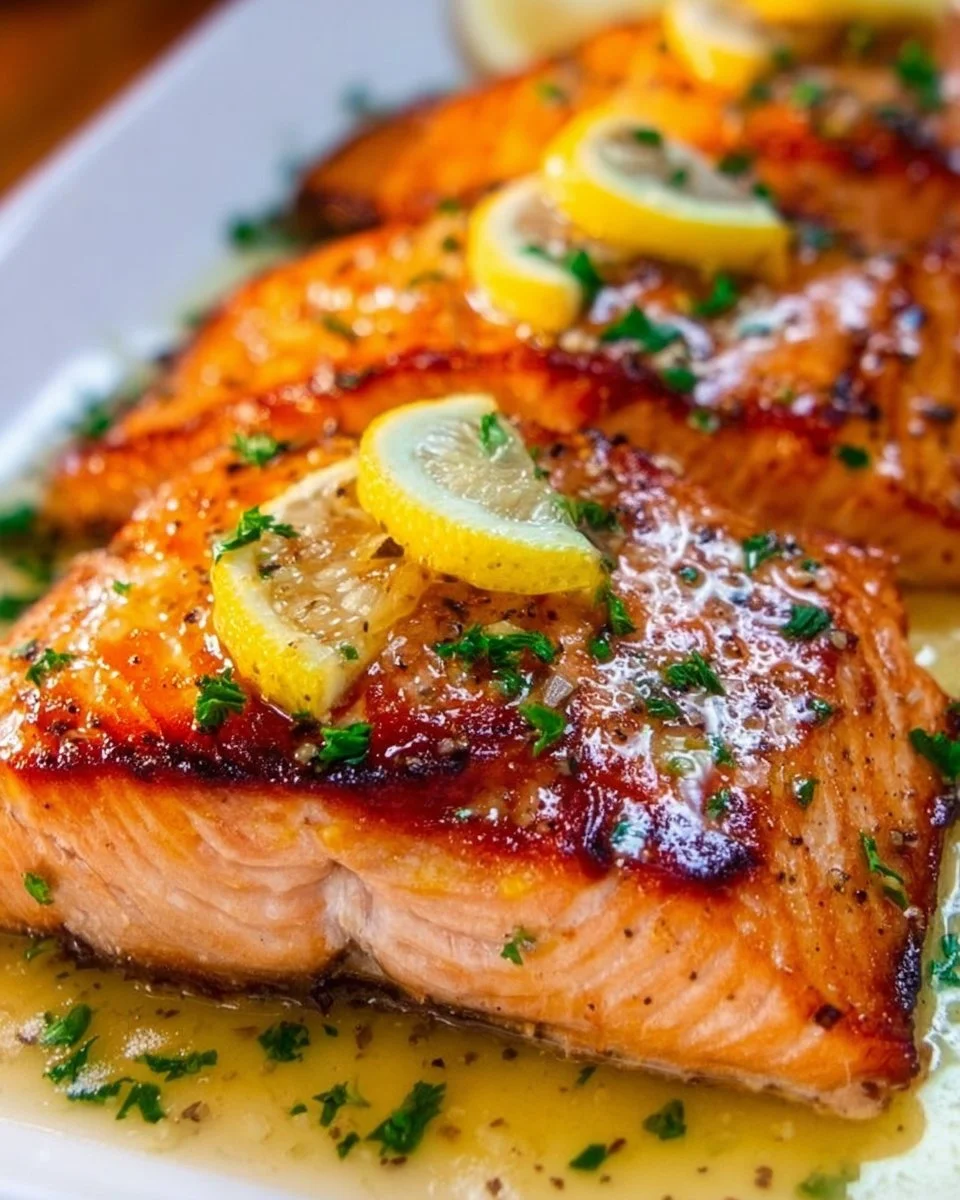 Grilled Salmon with Honey Lemon Butter Sauce