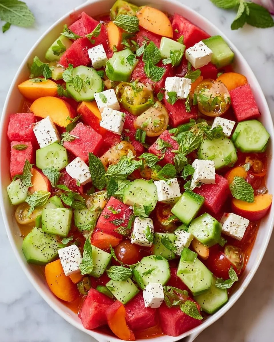Nectarine Watermelon Feta Salad with Cucumber (video)