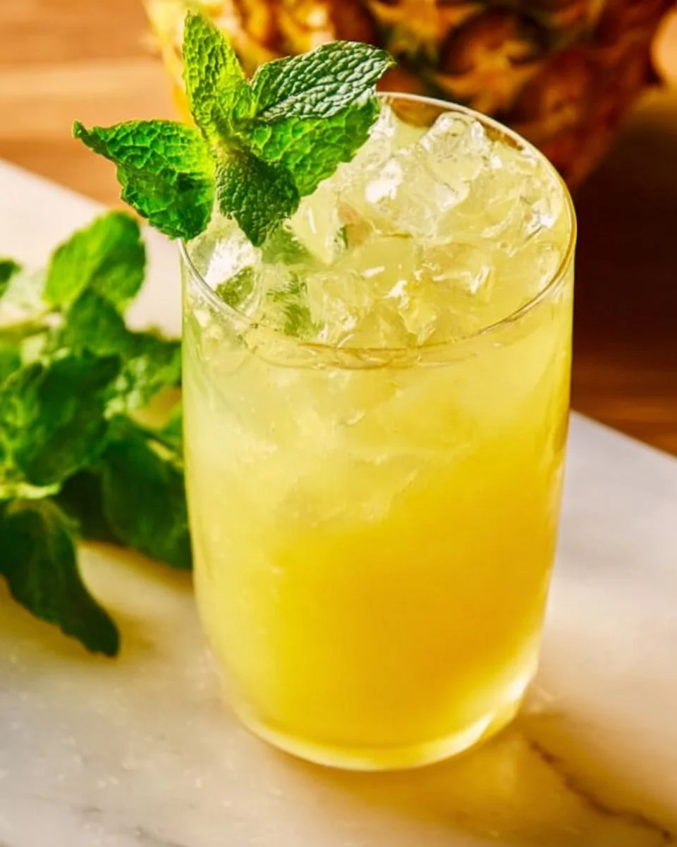 Glass of refreshing Pineapple Fresh Water with pineapple slices