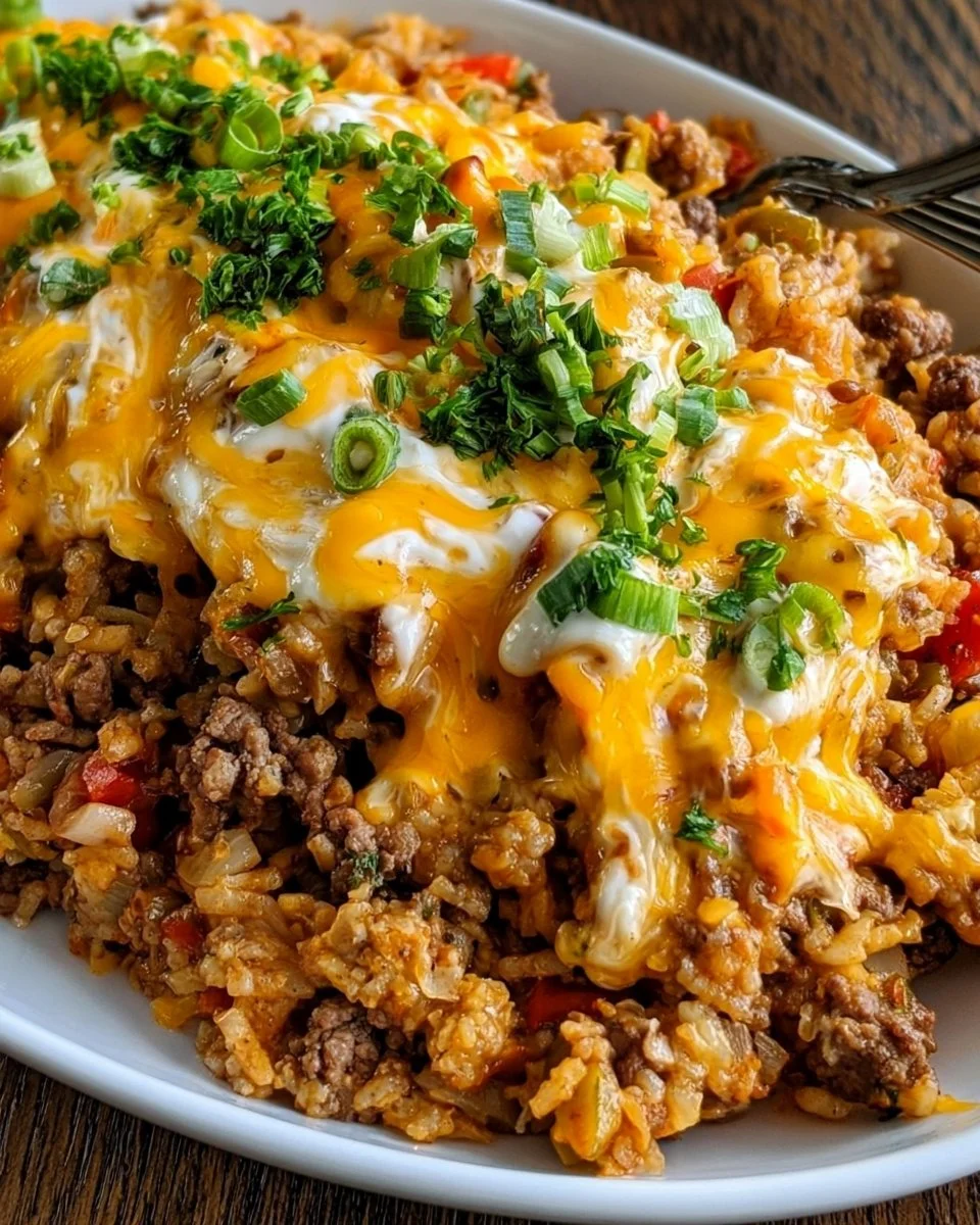 One Pot Cheesy Cajun Beef Rice